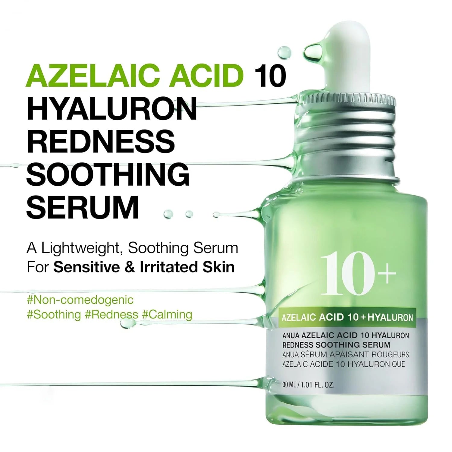 Anua Azelaic Acid 10% & Hyaluronic Acid Serum for Sensitive Skin - Targeted Spot Treatment, Natural Color, Vegan Formula (30ml / 1.01 fl oz)